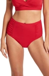 Sea Level High Waist Gathered Side Swim Bottoms In Red