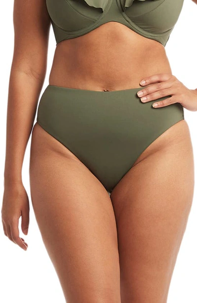 Sea Level Retro High Waist Bikini Bottoms In Khaki