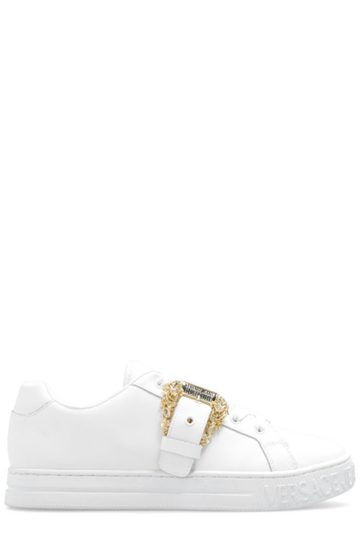 Versace Jeans Couture Jeans Couture Low-top Leather Sneakers With Buckle Detail In White