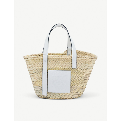 Loewe Basket Woven Raffia Bag In Silver