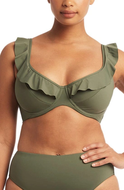 Sea Level Frill F-cup Underwire Bikini Top In Khaki