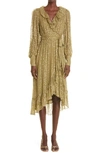 Zimmermann Ruffle Long Sleeve Silk Blend Fil Coupé Wrap Dress In Khaki