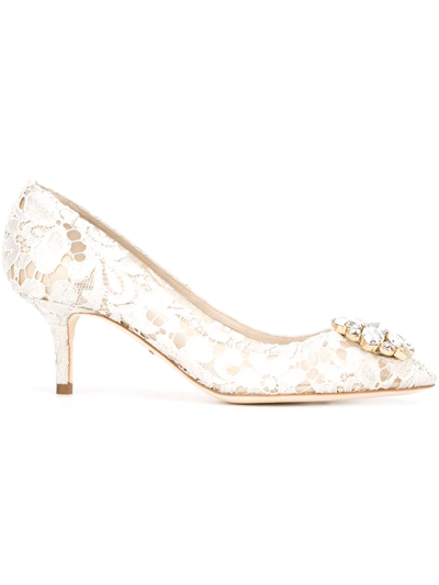 Dolce & Gabbana Bellucci Embellished Lace Pumps In White