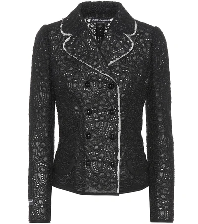 Dolce & Gabbana Wool Lace Double-breasted Blazer In Black