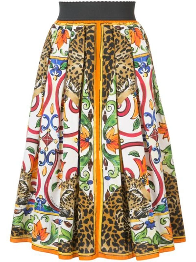 Dolce & Gabbana Maiolica Pleated Printed Cotton-poplin Skirt