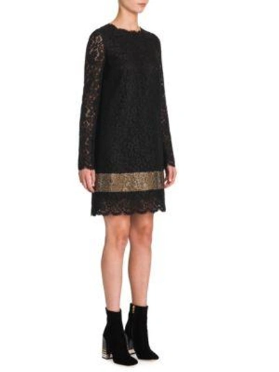 Dolce & Gabbana Long-sleeve Lace A-line Dress In Black
