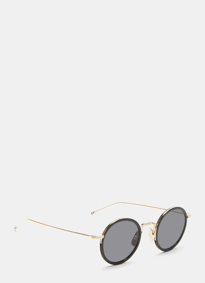 Thom Browne Gold-rimmed Round Frame Sunglasses In Black