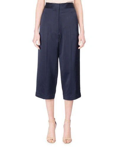 Victoria Beckham Cropped Satin Trousers, Blue In Sapphire