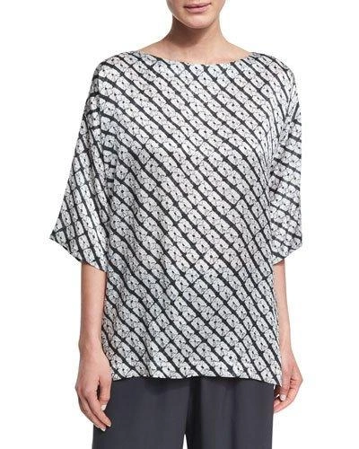 Eskandar Small Diamond Shibori Silk Top, Gray