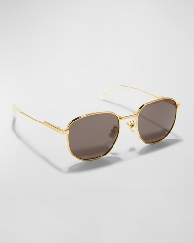Bottega Veneta Metal Frame Sunglasses In Shiny Gold & Grey