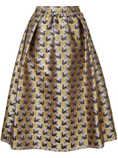 Mary Katrantzou Bowles Gold Swan-jacquard Midi Skirt