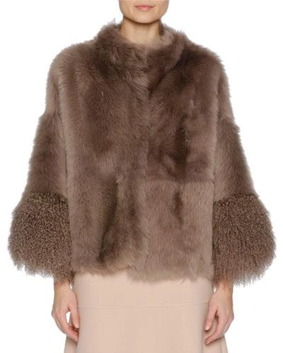 Agnona Easy Shearling Fur Cape, Brown