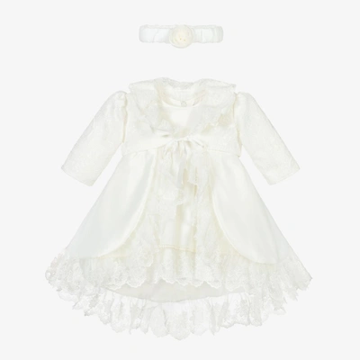 Andreeatex Babies' Ivory Satin & Lace Dress Set