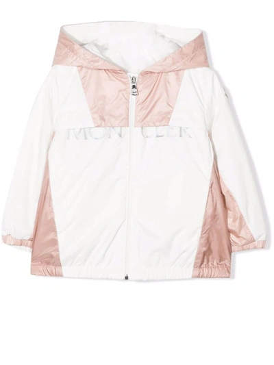 Moncler Babies' Girls Pink & White Logo Jacket In Bianco
