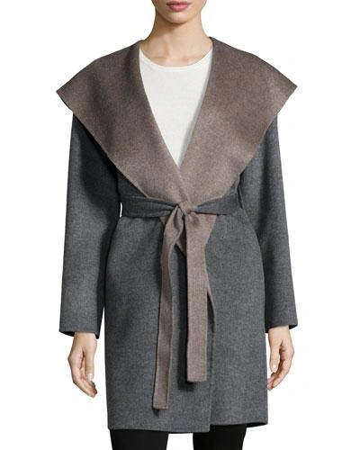 Fleurette Double-face Hooded Wool Wrap, Gray In Dark Grey/