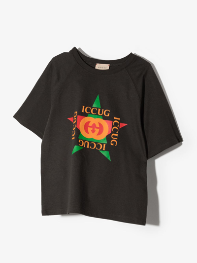 Gucci Kids' Star Logo Cotton T-shirt In Grey
