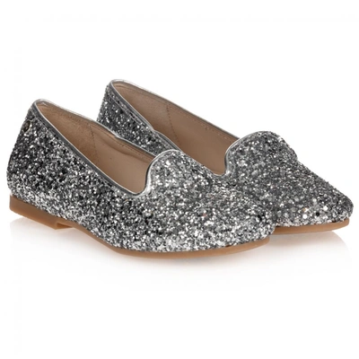 Manuela De Juan Kids'  Girls Silver Glitter Leather Shoes