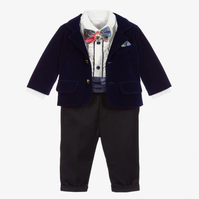 Andreeatex Babies' Boys Blue Velvet 4 Piece Suit