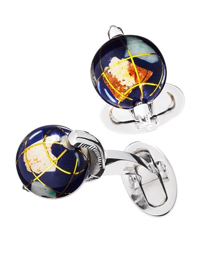 Jan Leslie Men's Sterling Silver & Articulated Spinning Lapis Globe Cufflinks