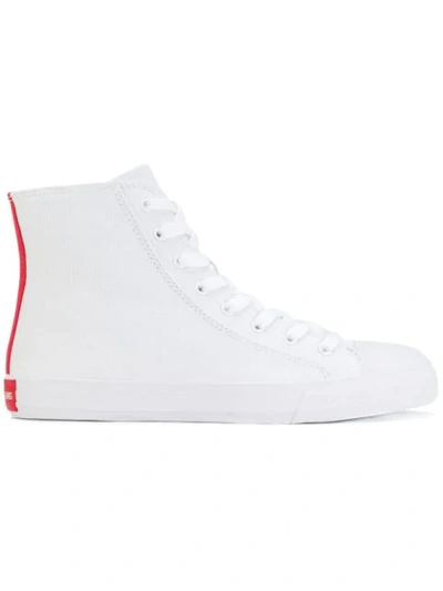 Calvin Klein 205w39nyc White Canvas Canter High-top Sneakers In White & Red