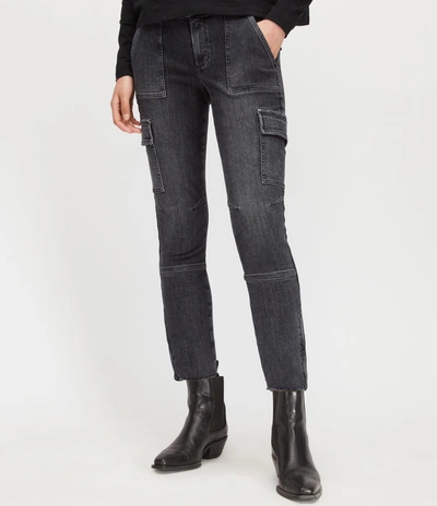 Allsaints Duran Skinny Cargo Jeans In Washed Black