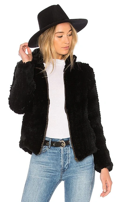 Adrienne Landau Knit Rabbit Zip Jacket In Black