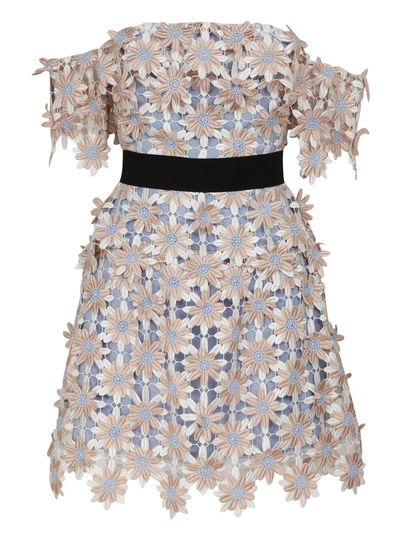 knee length dresses for ladies Self-Portrait - White Crepe 3D Sequin Flower Mini Dress main image 1