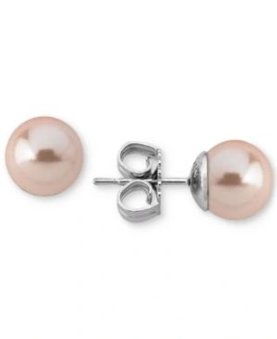 Majorica Sterling Silver Pink Imitation Pearl Stud Earrings