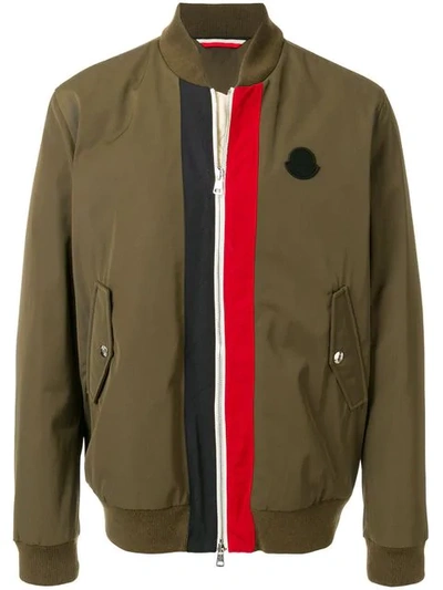 Moncler Tacna Striped Shell Down Bomber Jacket In Green