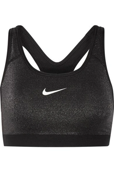 Nike Sparkle Dri-fit Stretch-lamé Sports Bra In Black