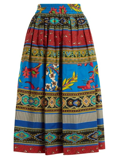 Etro Jungle-print Gathered Cotton Midi Skirt In Navy