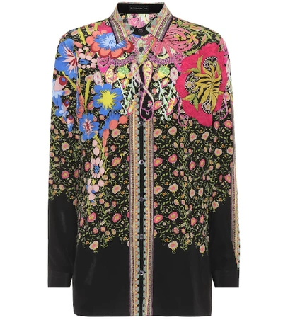 Etro Floral Paisley Print Silk Shirt In Jet Black