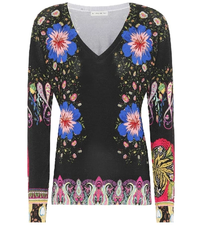 Etro Floral Paisley Stretch Silk Sweater In Black