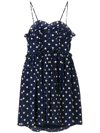 Balenciaga Ruffled Polka-dot Silk Crepe De Chine Mini Dress In Blue