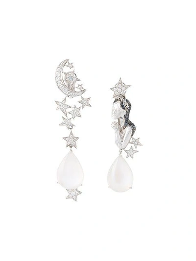 Lydia Courteille Diamond And Moonstone Virgo Earrings In Metallic
