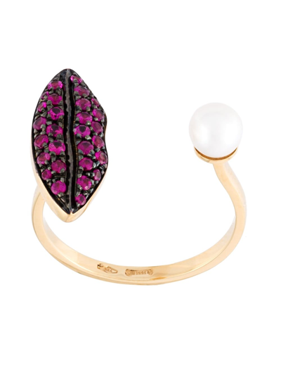 Delfina Delettrez 'lips Piercing' Ruby Bangle In Metallic