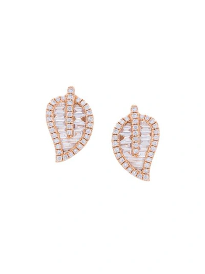 Anita Ko 18kt Rose Gold Medium Leaf Stud Diamond Earrings In Metallic