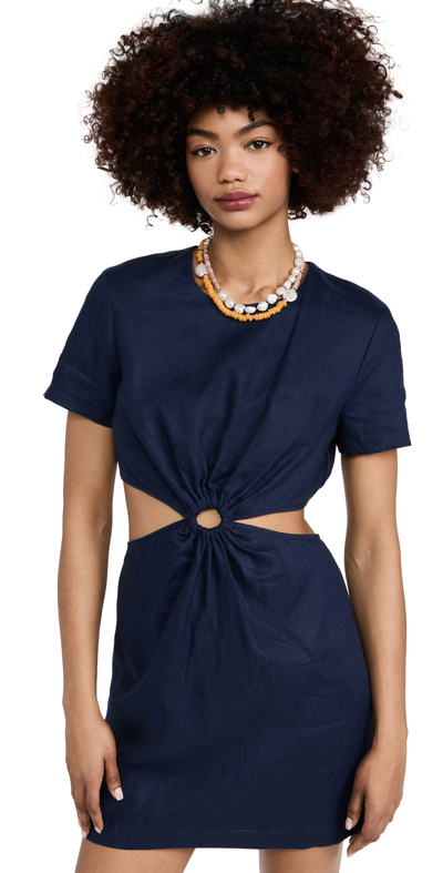 Staud Epona Cutout Linen Mini Dress In Navy