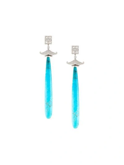 Lydia Courteille Diamond And Agate Drop Earrings In Blue