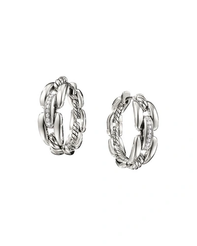 David Yurman Wellesley Sterling Silver Small Hoop Earrings With Diamonds In White/silver