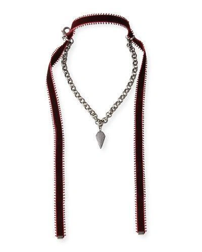 Hipchik Alexa Crystal Pendant Necklace With Velvet Ties In Gray