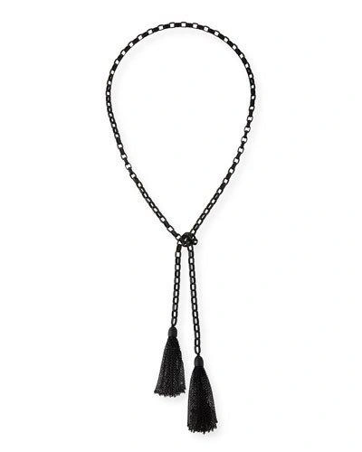 Hipchik Rolo Matte Beaded Chain Lariat Necklace In Black