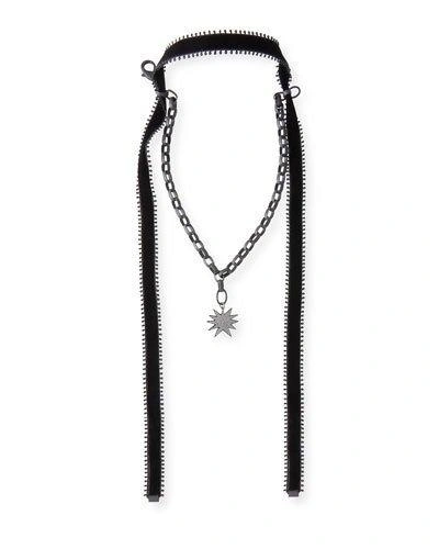 Hipchik Many Star Necklace With Velvet Ties In Black