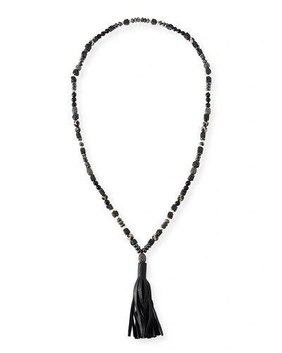 Hipchik Ana Leather Tassel Necklace In Black