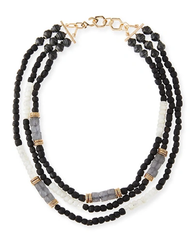 Akola Three-strand Beaded Moonstone Necklace In Black/white