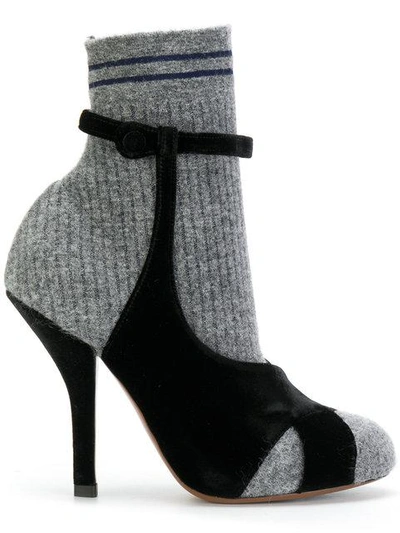 Fendi Mohair And Velvet Ankle Boots In Eer+gr.melaege Marie