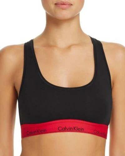 Calvin Klein Modern Cotton Collection Cotton Blend Racerback Bralette In Black With Empower