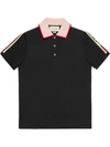 Gucci Jacquard Stripe Sleeve Pique Polo In Black