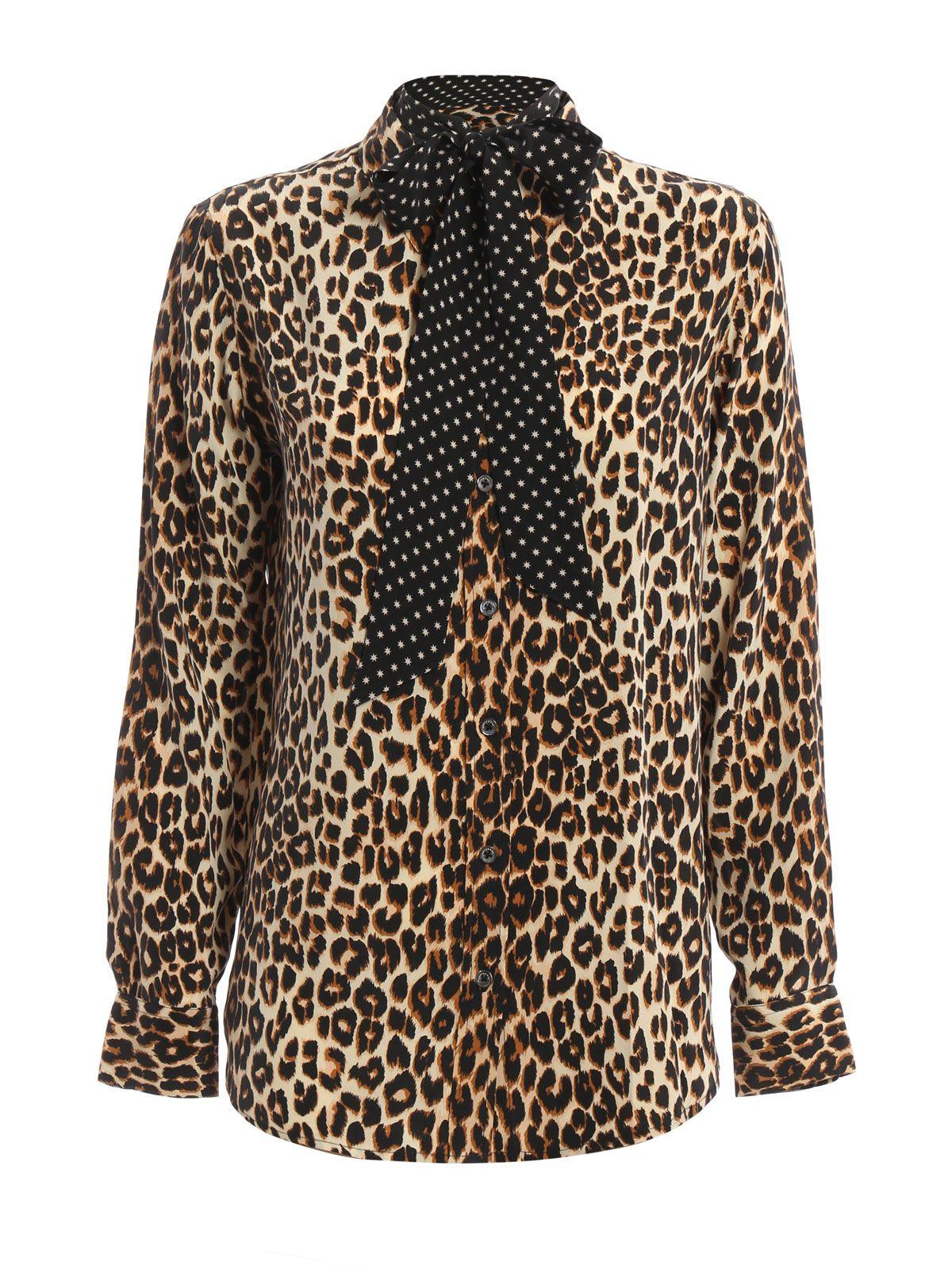 Equipment Detachable Scarf Washed Silk Shirt In Leopard | ModeSens