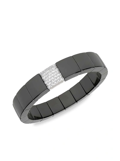 Roberto Demeglio 18k White Gold & Black Ceramic Domino Square Stretch Bracelet With Diamonds In White/black